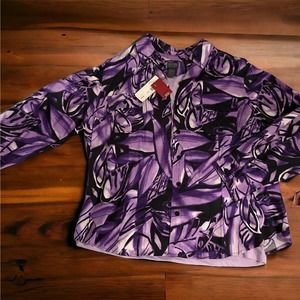 Chicos Top Jacket Ocean Leaves Purple with purple Under Shirt Womens Size 3